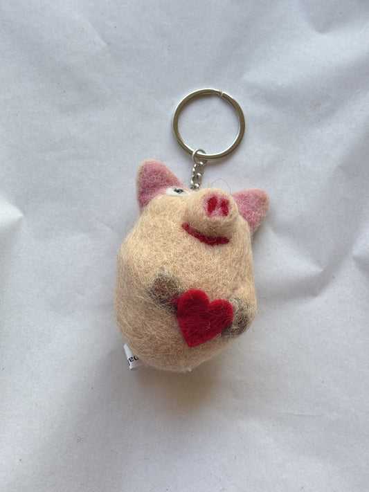 Felt Keychain | Pig w/ Red Heart