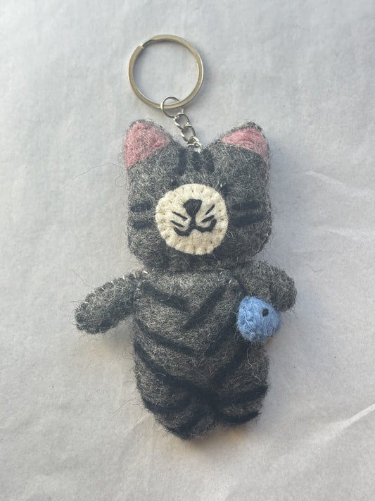 Felt Keychain | Black Cat w/ Fish