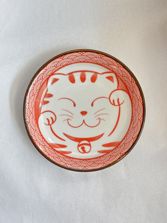 Red Lucky Cat Plate