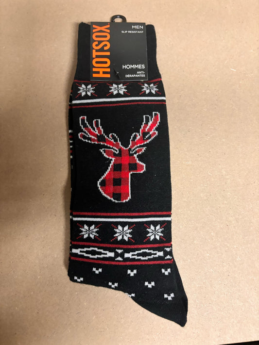 HOTSOX Men's Plaid Reindeer Crew Socks