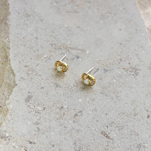 White Opal Lock Stud Earrings