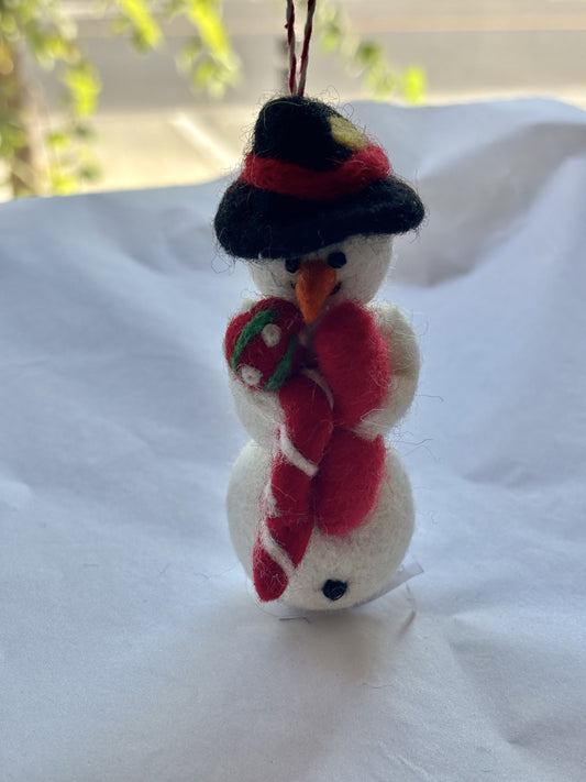 Felt Ornament | Candy Cane Snowman