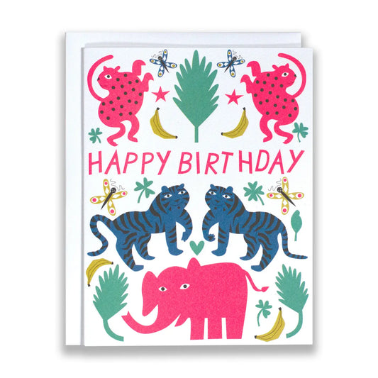 Tigers, Cheetahs, Elephant Happy Birthday Note Card