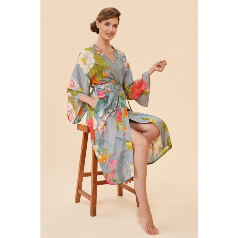 Kimono Gown - Tropical Flora and Fauna -  Lavender