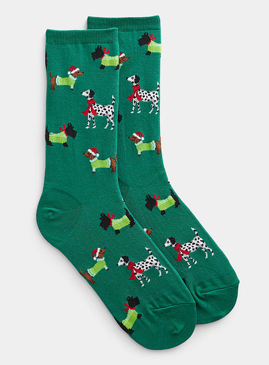 HOTSOX Women's Christmas Dogs Crew Socks