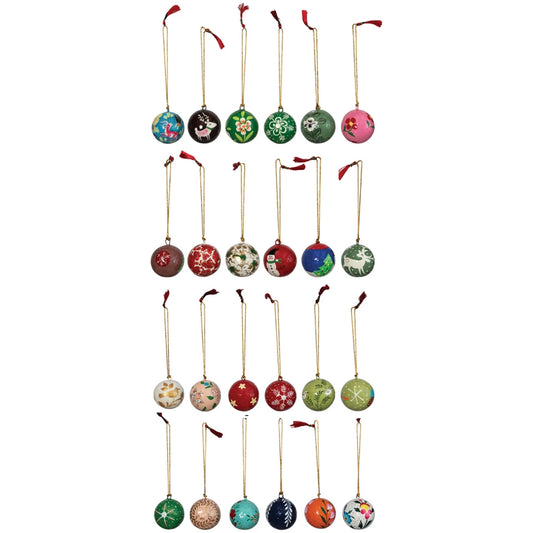Round Hand-Painted Paper Mache Ball Ornaments