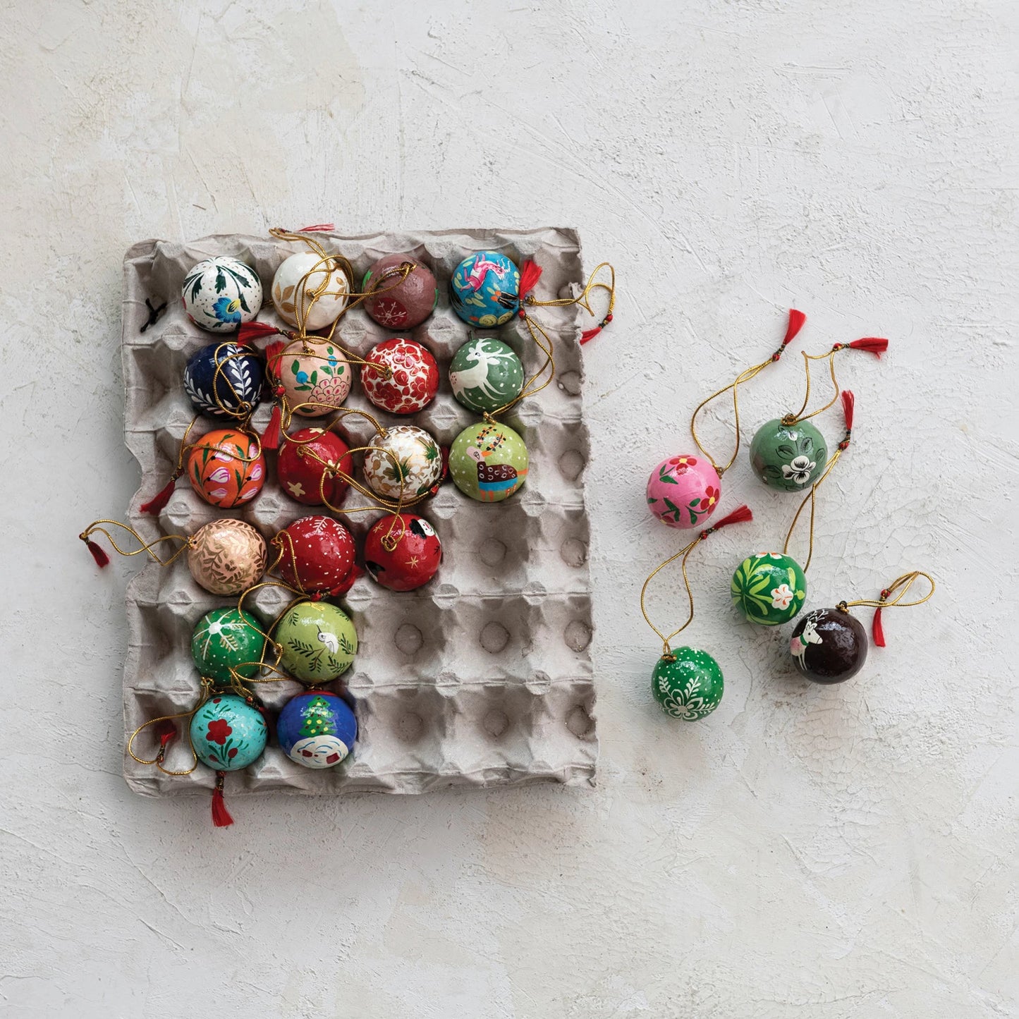 Round Hand-Painted Paper Mache Ball Ornaments