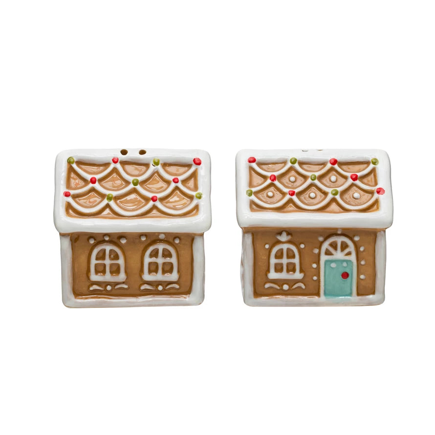 Ceramic Gingerbread House Salt & Pepper Shakers | Set of 2