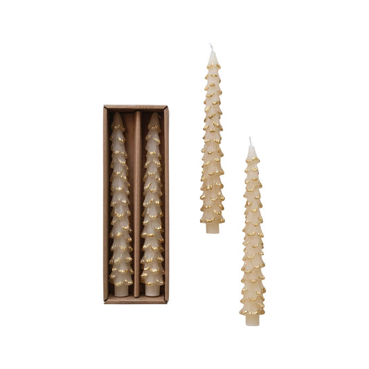 Unscented Tree Shaped Taper Candles In Box Cream