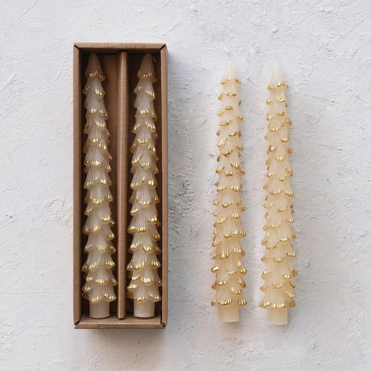 Unscented Tree Shaped Taper Candles In Box Cream