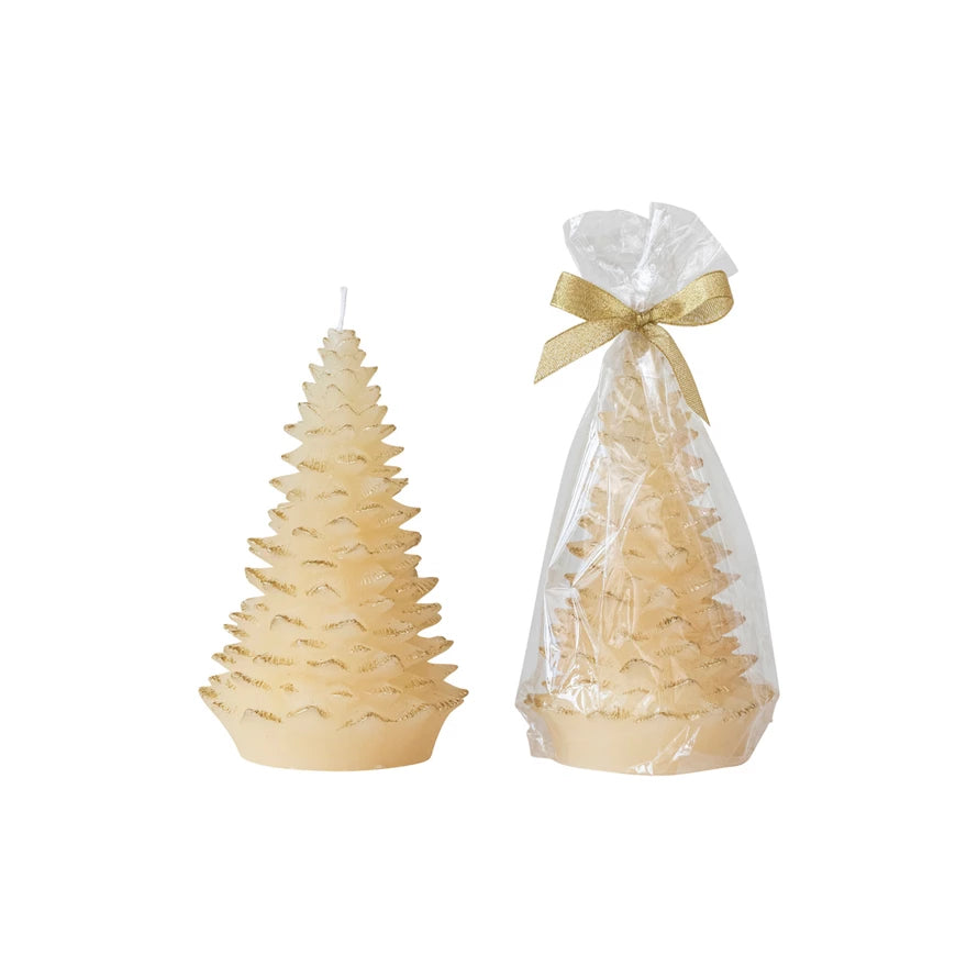 Unscented Tree Shaped Candle with Gold Tips Tall