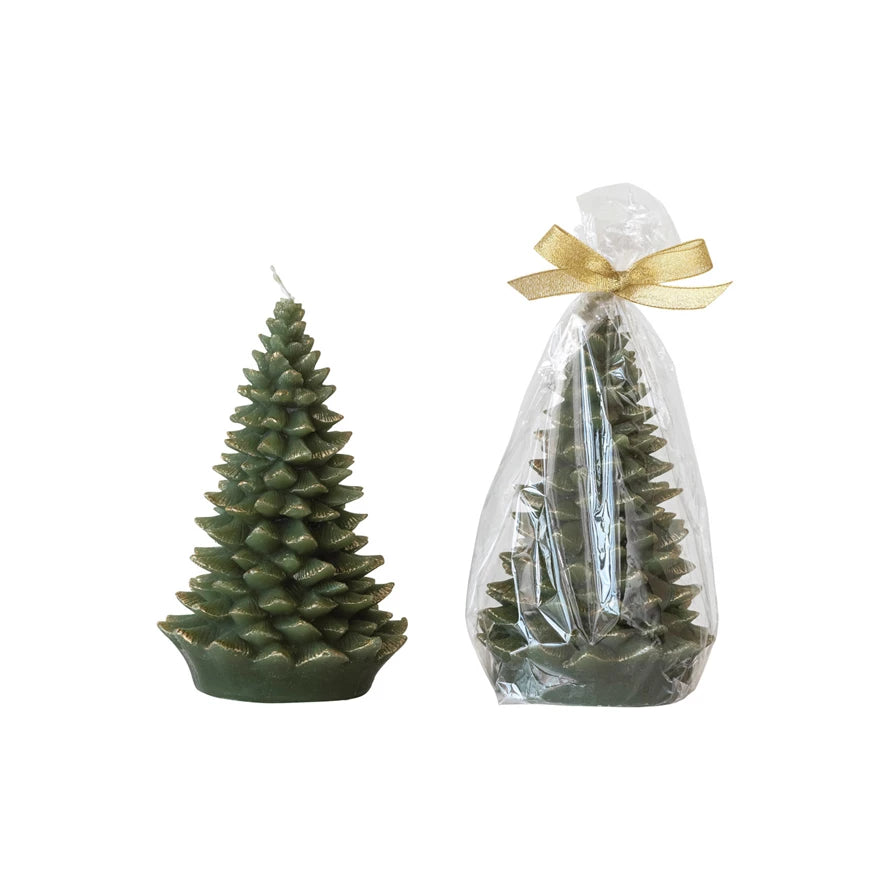 Unscented Tree Shaped Candle with Gold Tips Tall