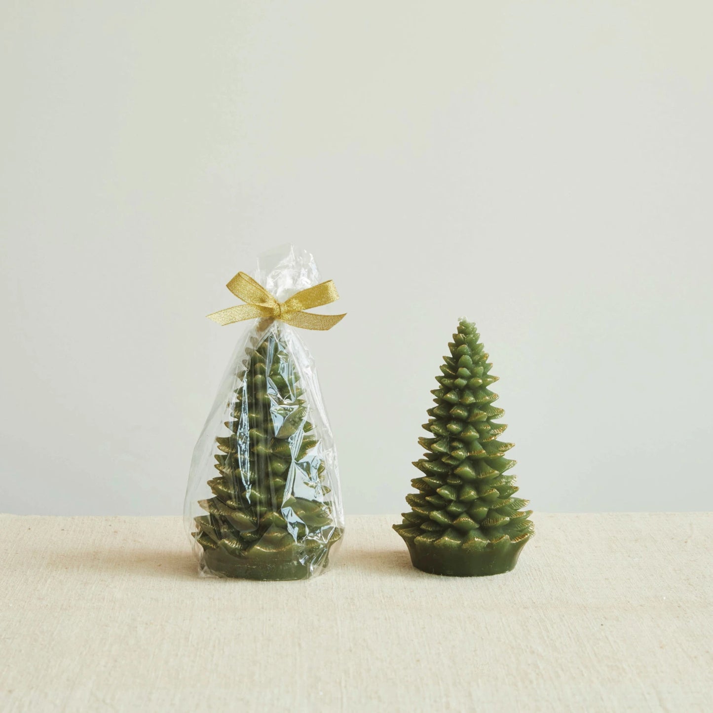 Unscented Tree Shaped Candle with Gold Tips Tall