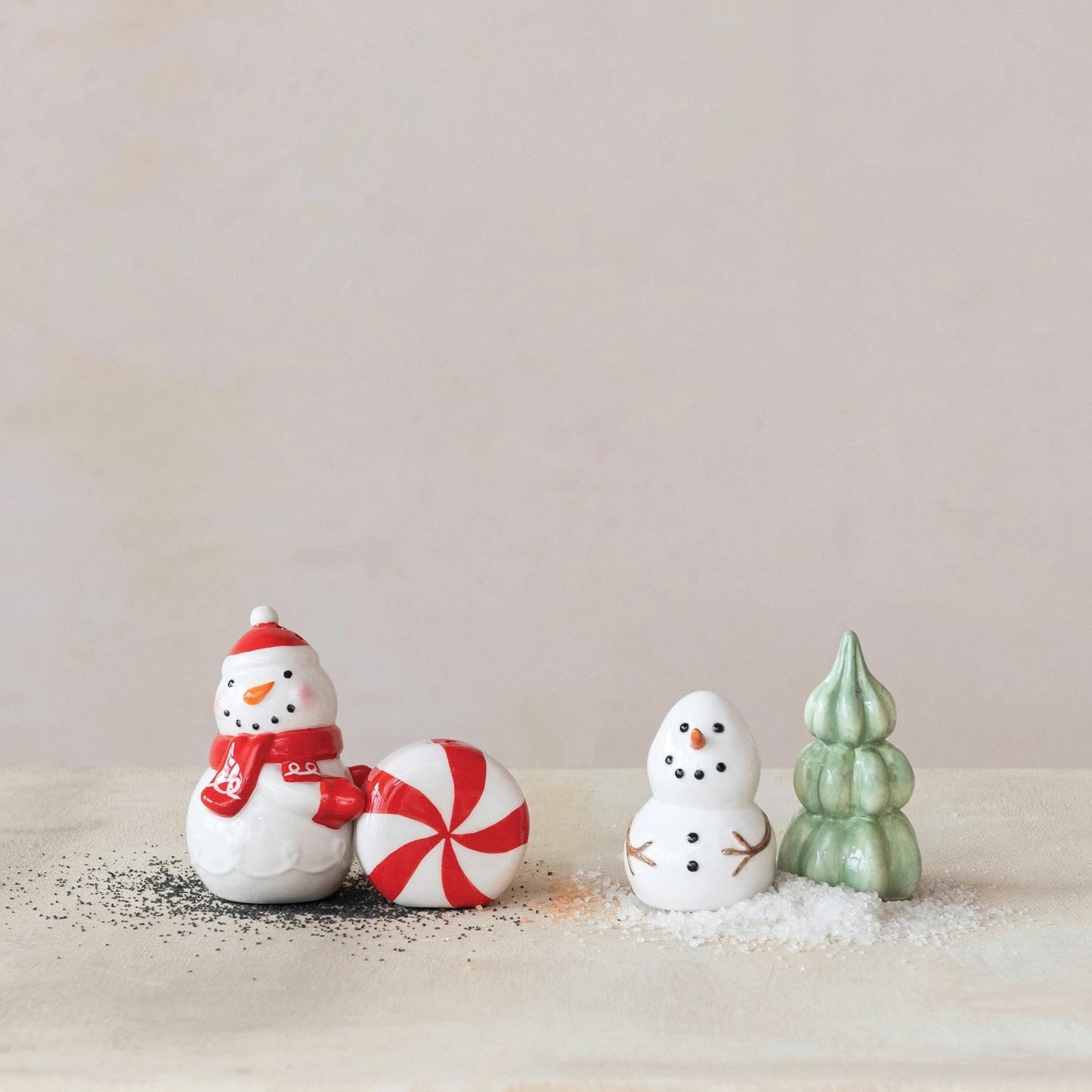 Stoneware Snowman & Tree Salt & Pepper Shakers | Set of 2