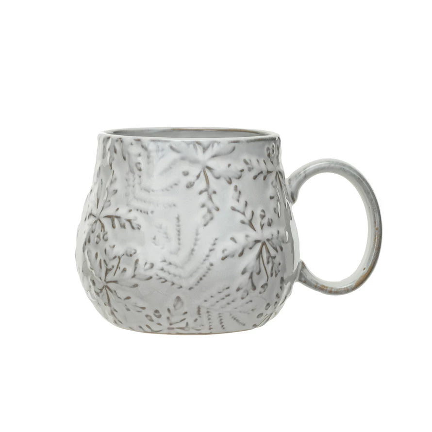 Embossed Stoneware Snowflake Mug