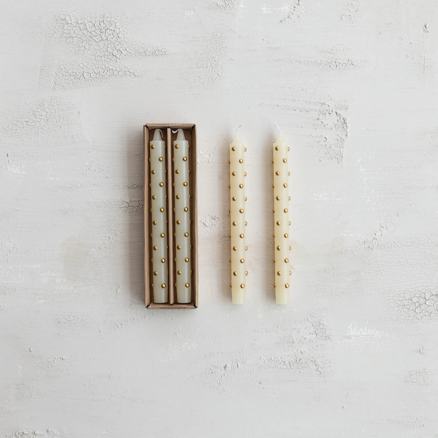 Unscented Taper Candles with 3D Dots in Box