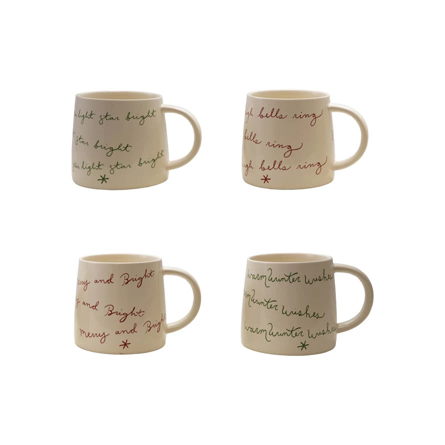 Stoneware Mug with Holiday Saying-Cream Color