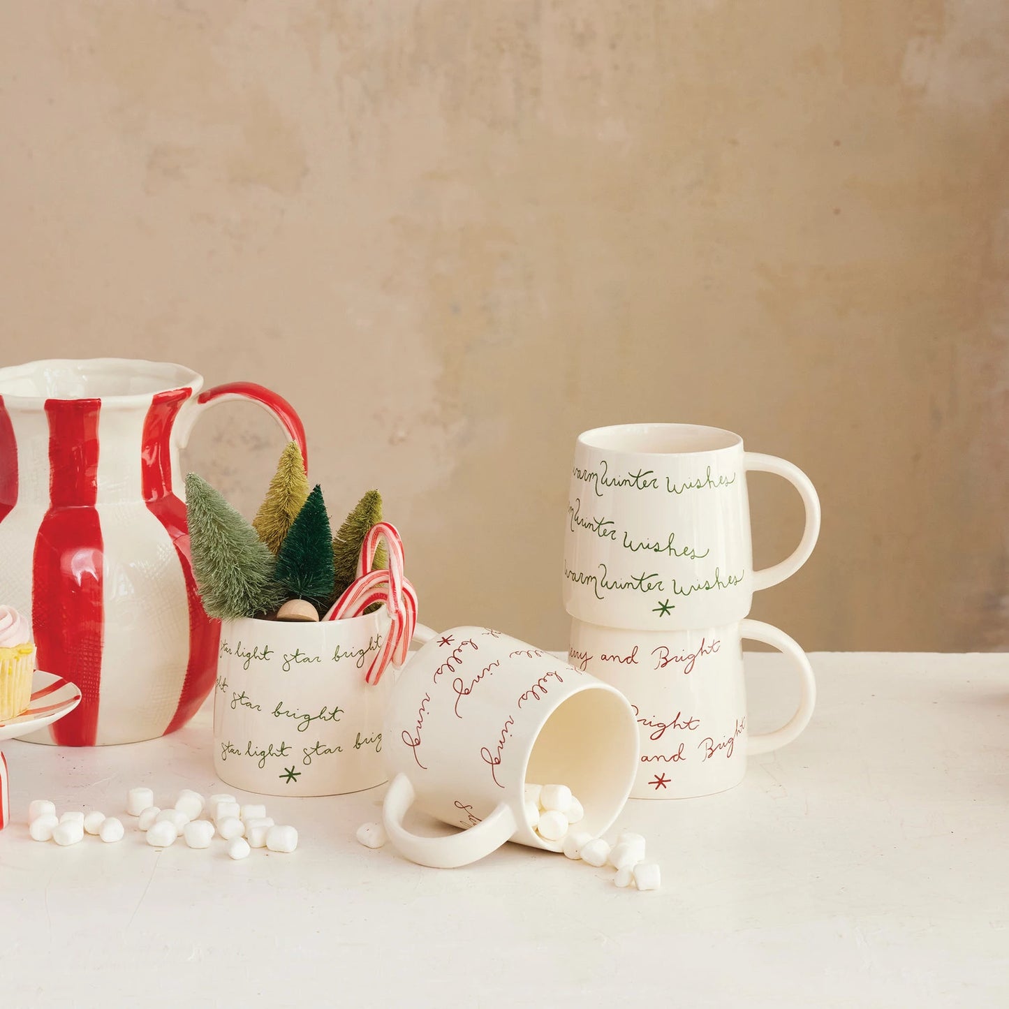 Stoneware Mug with Holiday Saying-Cream Color