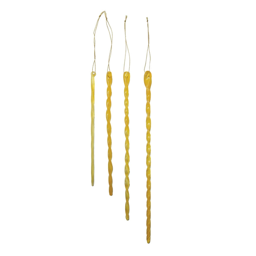 Handmade Glass Icicle Ornaments |Yellow