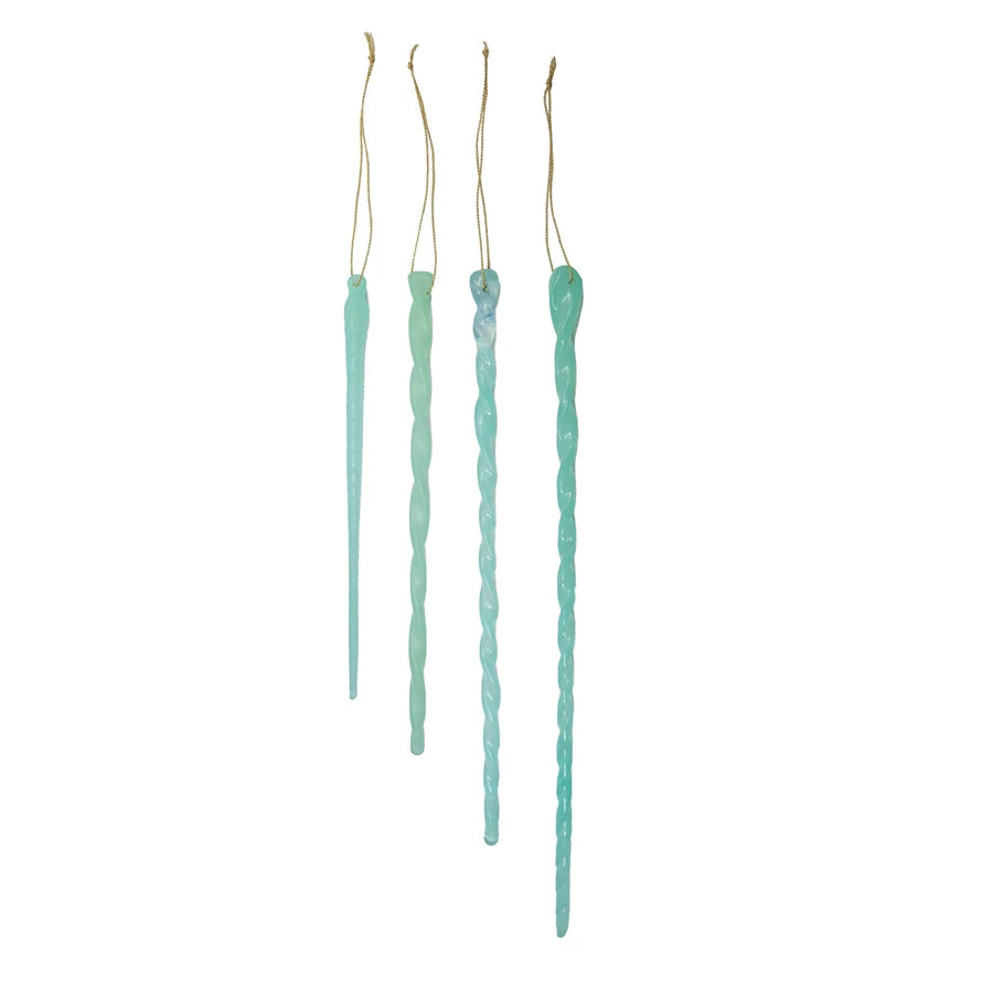 Handmade Glass Icicle Ornaments | Opaque Blue