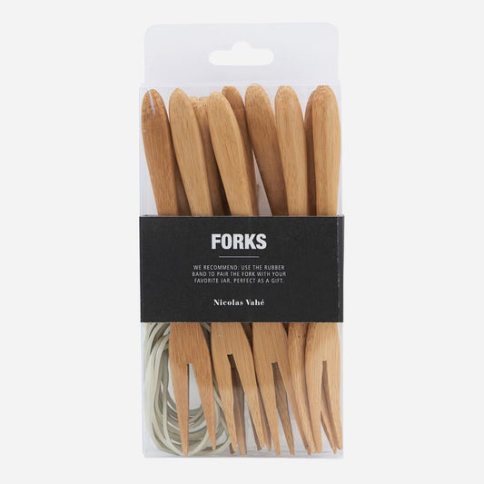 Bamboo Forks with White Rubberband
