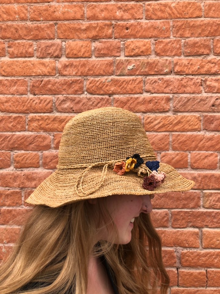 Straw Hat with Woven Straw Flowers