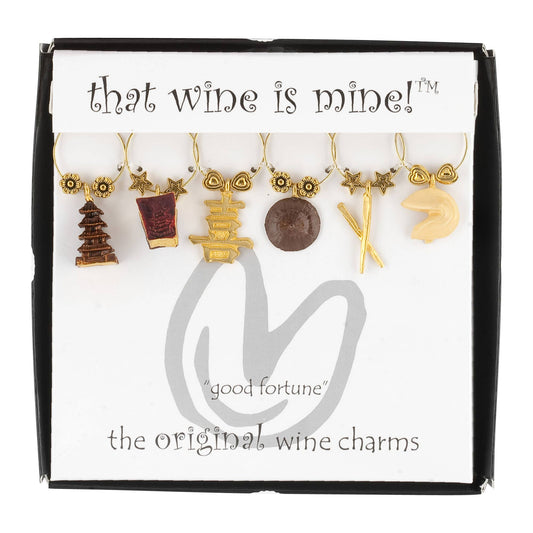 6-Piece Good Fortune Painted Wine Charms