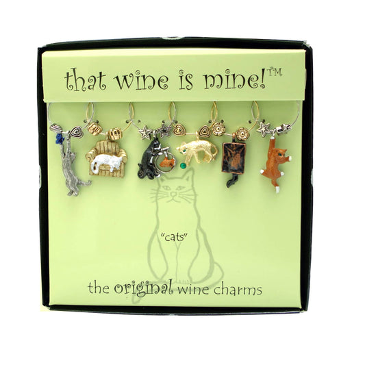 6-Piece Cats Painted Wine Charms