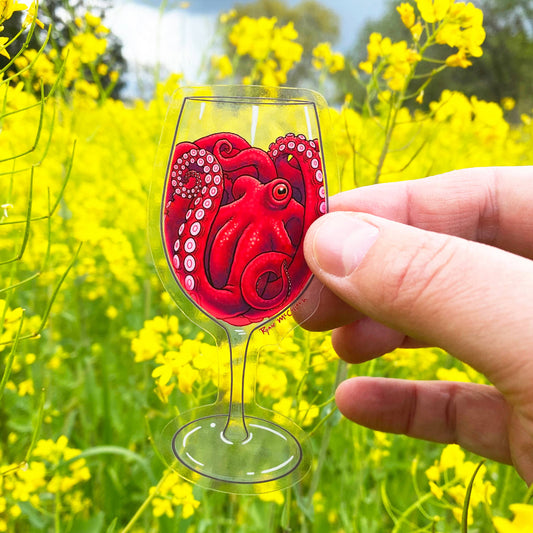 CLEAR STICKER: Eight-Legged Merlot Octopus Wine Glass