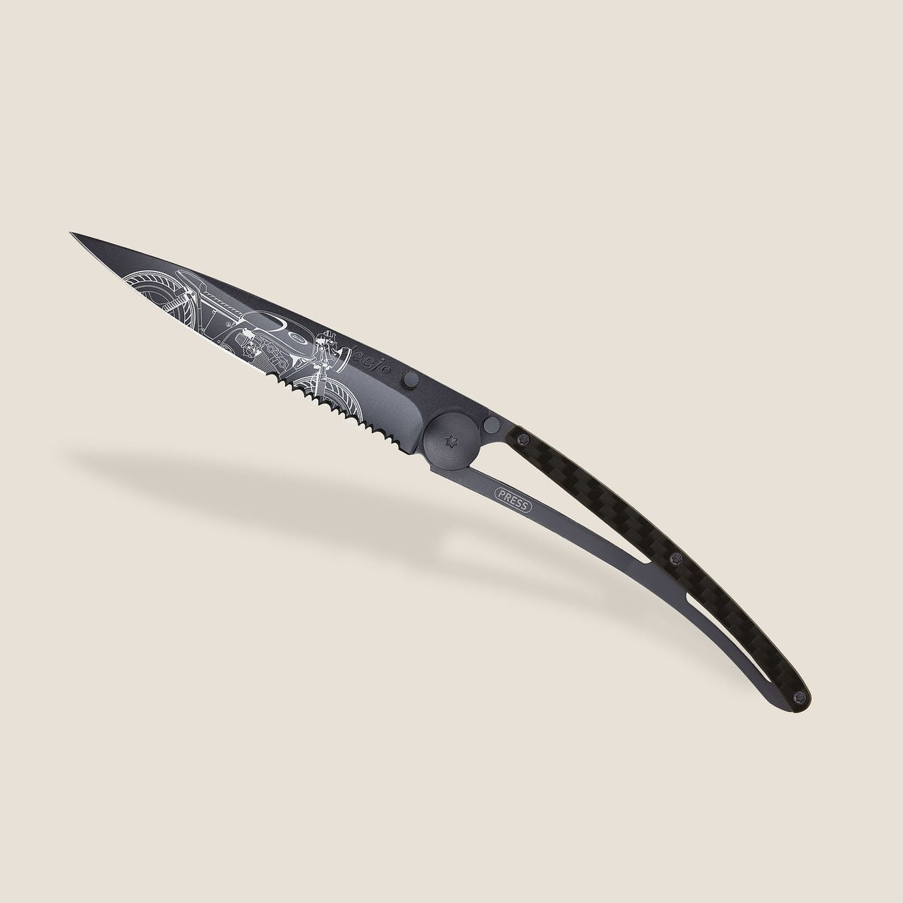 Deejo Serrated 37G Carbon / Café Racer Pocket Knife