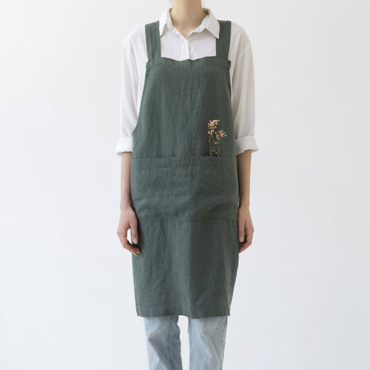 Crossback Apron | Forest Green Linen