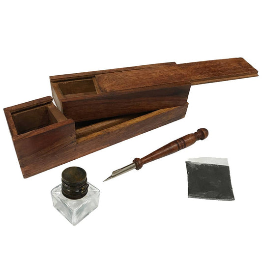 10" Distressed Wood Traveling Writing Box w/ Accessories