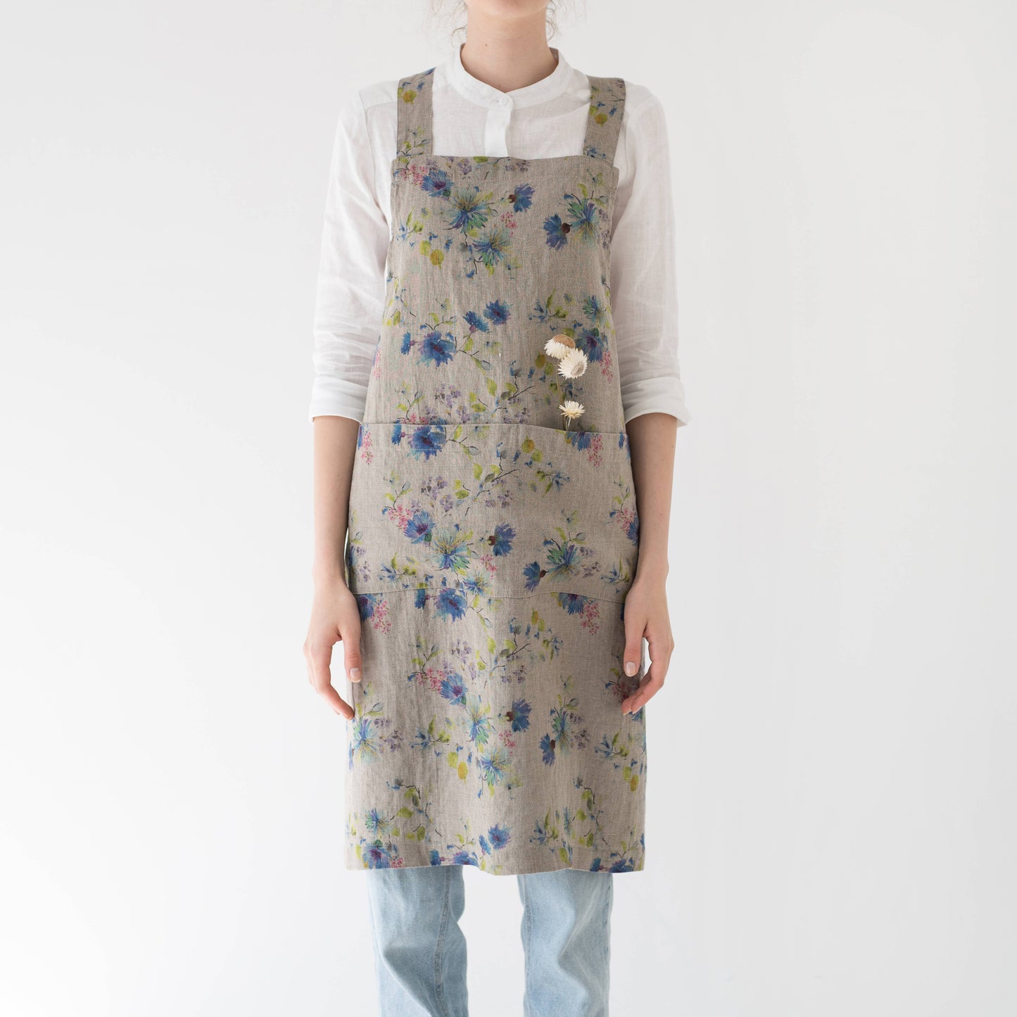 Crossback Apron | Flowers on Natural Linen
