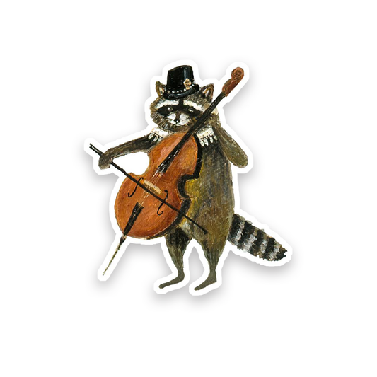 Vinyl Sticker // Raccoon Cellist // Die Cut Vinyl Sticker