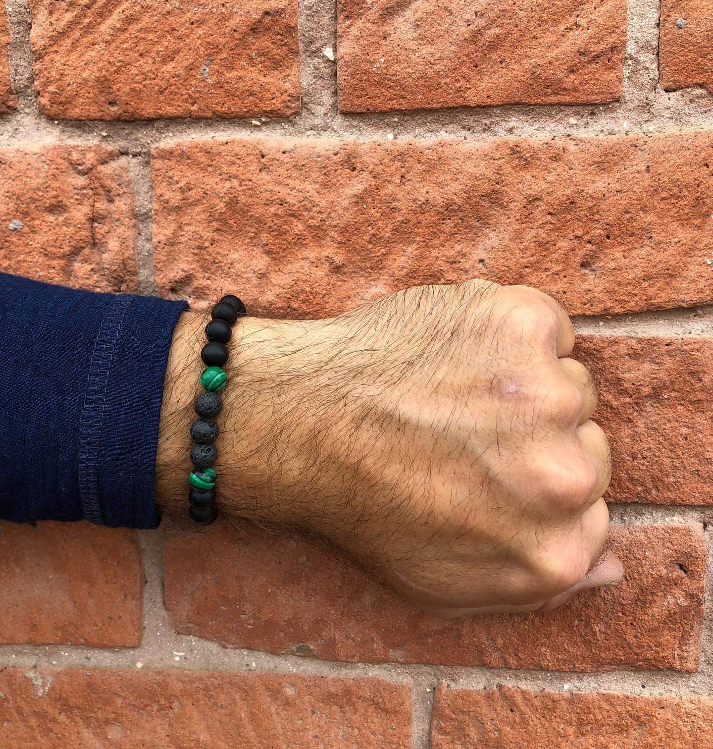 Men's Bracelet - Lava and Green Stone