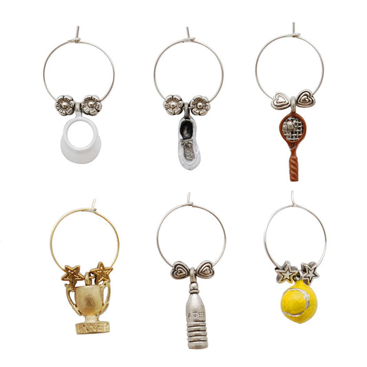6-Piece Tennis Ace Painted Wine Charms