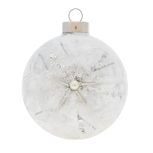 Silver Feather Jewelled Round Ornament