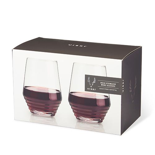 Deco Crystal Stemless Wine Glasses