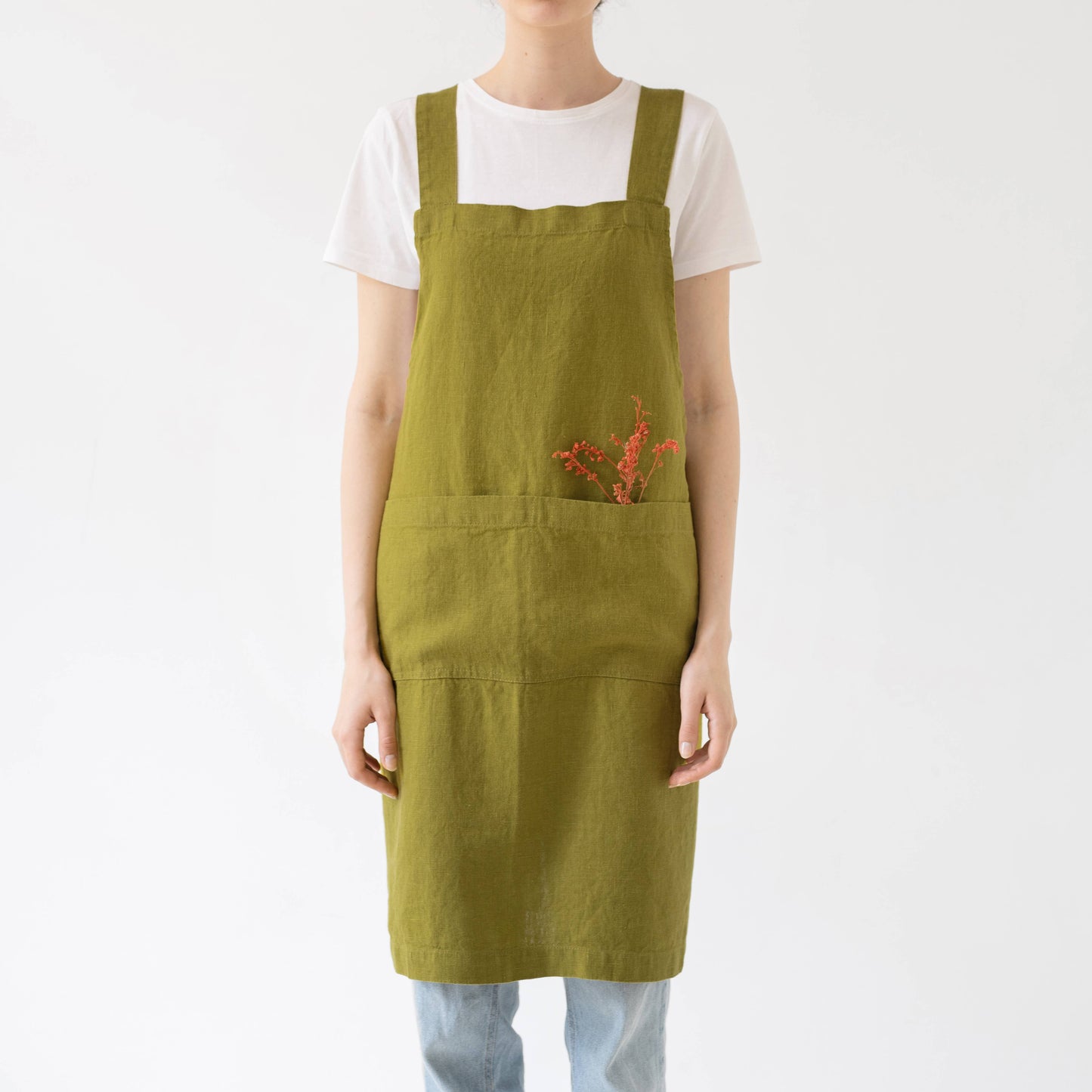 Crossback Apron | Moss Green Linen