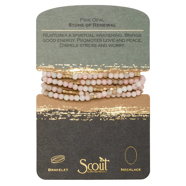 Stone Wrap Necklace & Bracelet - Pink Opal