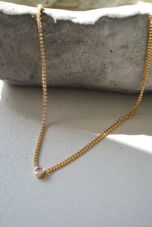 Gold Crystal Chain with Round Crystal Charm