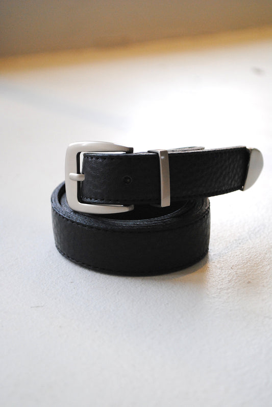 Leather Belt with Square Silver Buckle