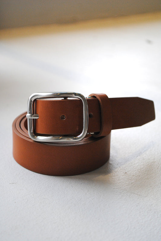 Leather Belt with Rectangular Silver Buckle