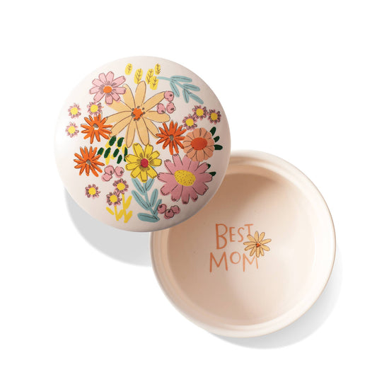 Round Trinket Box - Best Mom Floral