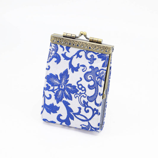 White and Blue Floral Brocade Card Holder with RFID