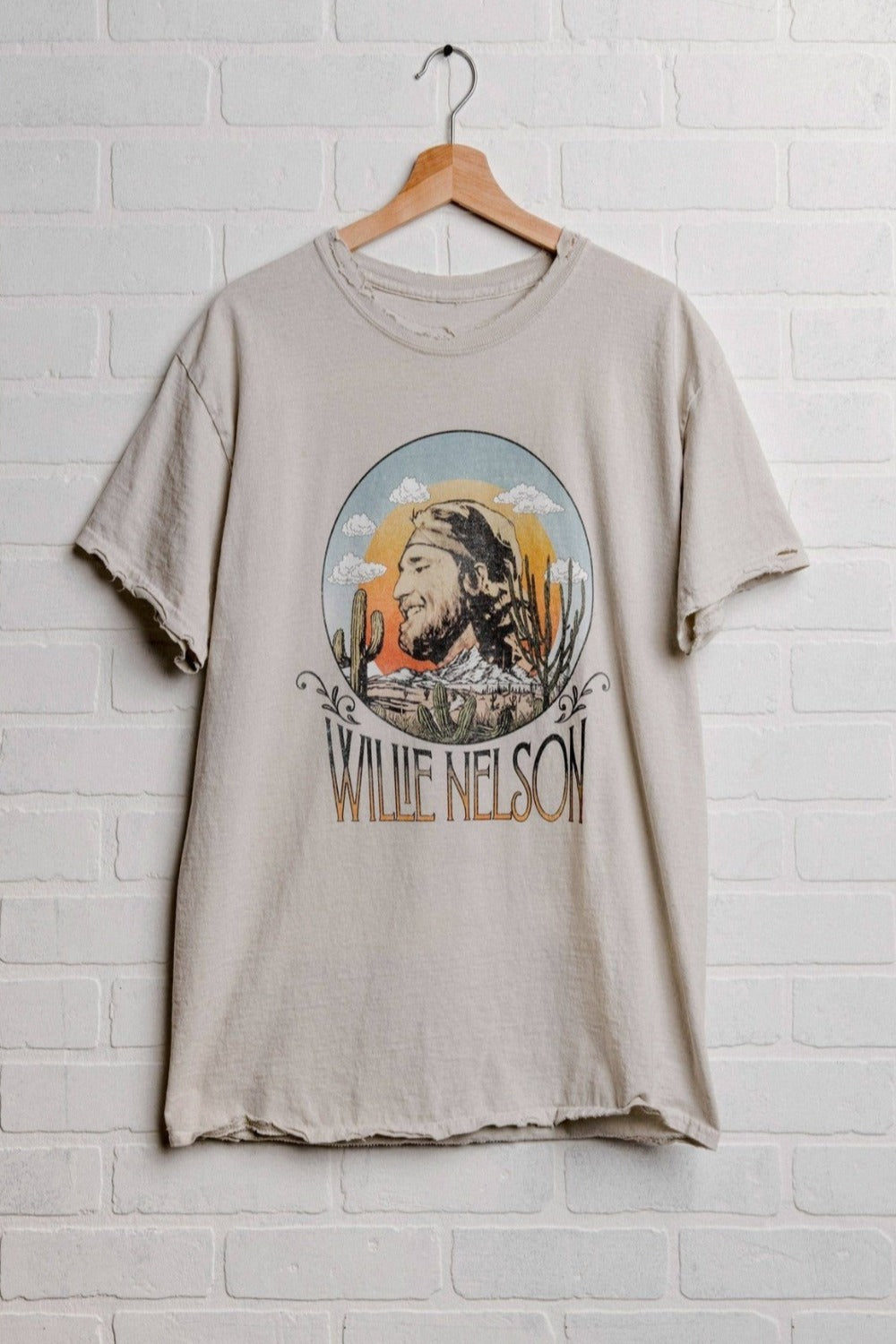 Willie Nelson In The Sky Off White Thrifted Tee