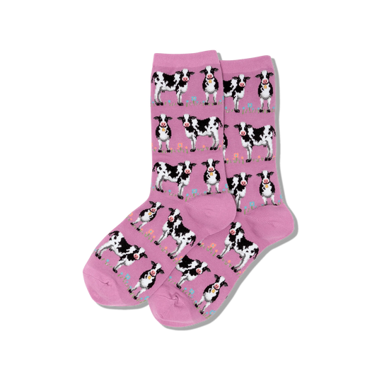 HOTSOX Women's Lilac Cows Crew Socks