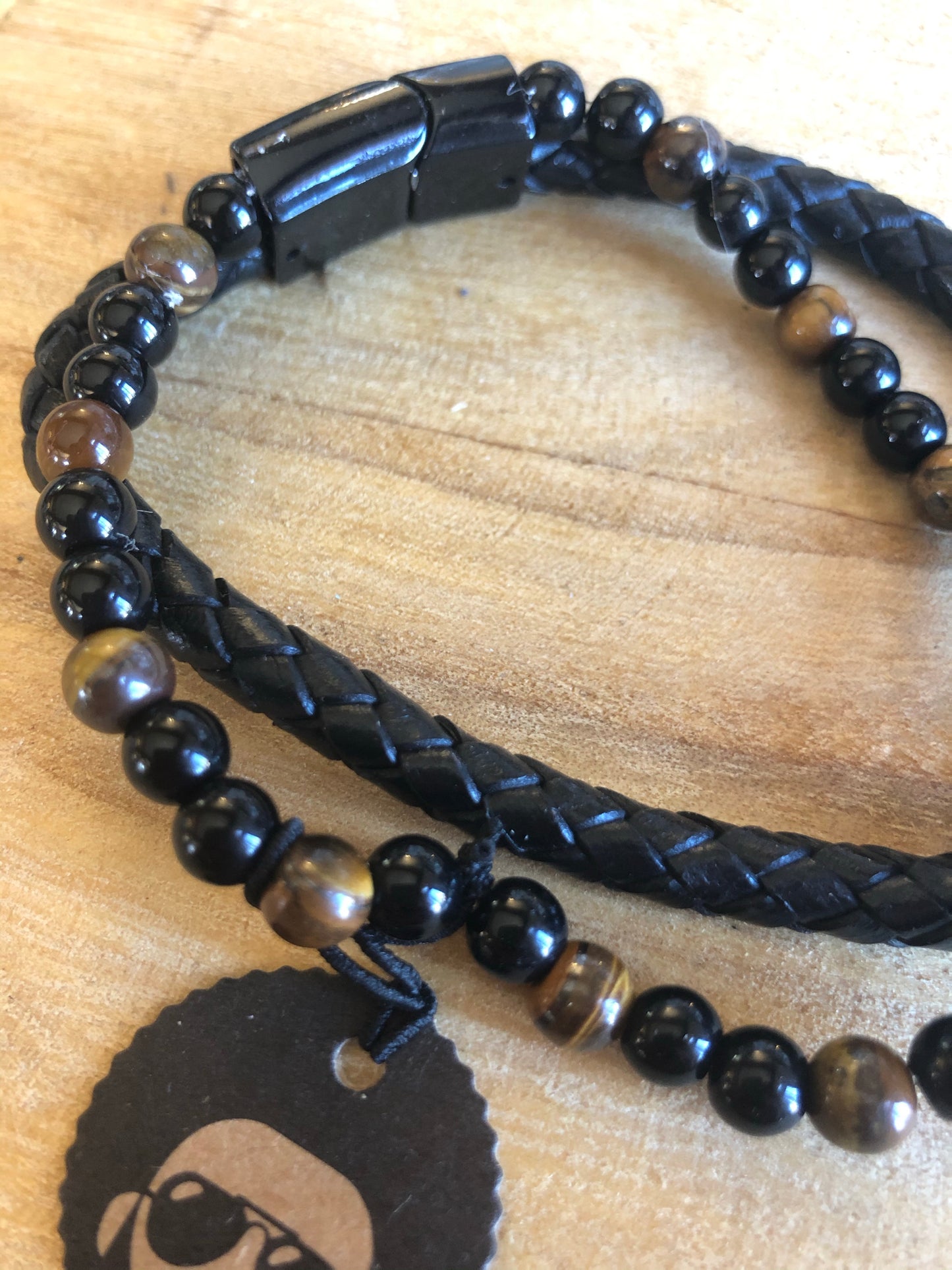 Men's Leather Bracelet with Stones