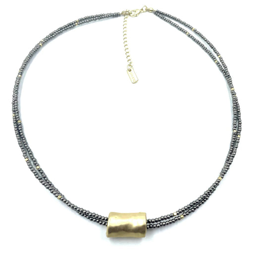 Barrel on Double Bronze Beaded Necklace