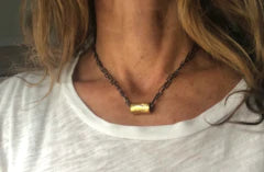Gold Barrel On Double Gun Metal Necklace